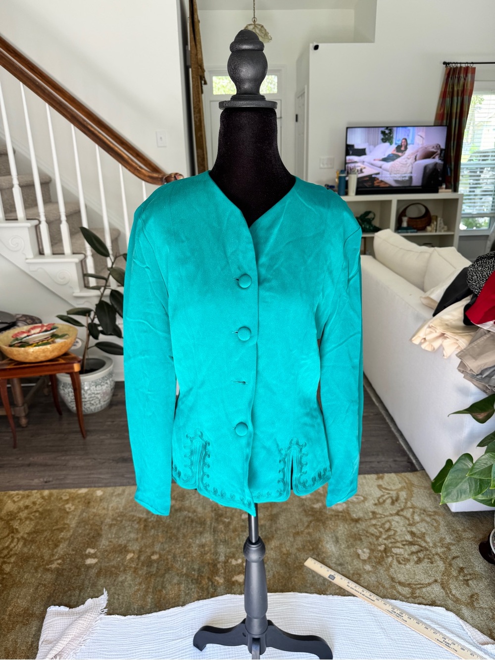 MXI Silk Women's Teal Button-Front Suit Jacket